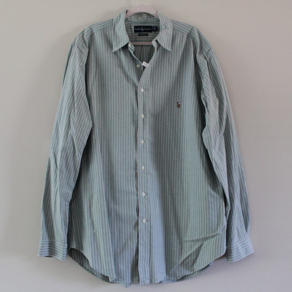 Ralph Lauren Classic Fit Green Stripe Long‎ Sleeve Button Down Shirt XL Tall